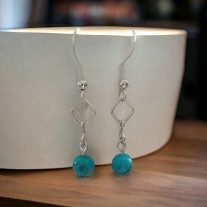 Sterling Silver Diamond shape and Turquoise Earrings